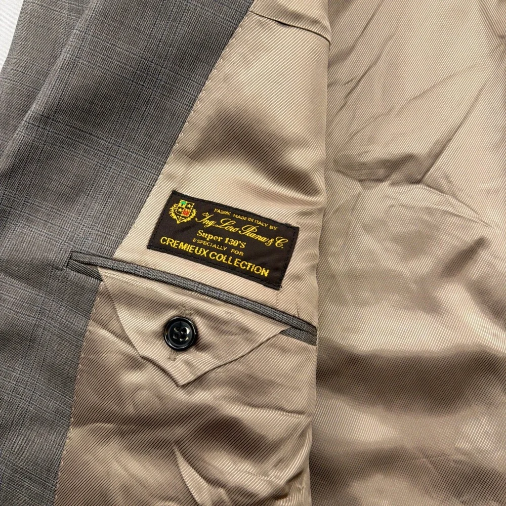 Loro Piana Sport Coat Super 130s Wool Plaid Grey Mens 44S Cremieux
